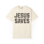 Jesus Saves T-Shirt — Camo Block Letter Christian Tee