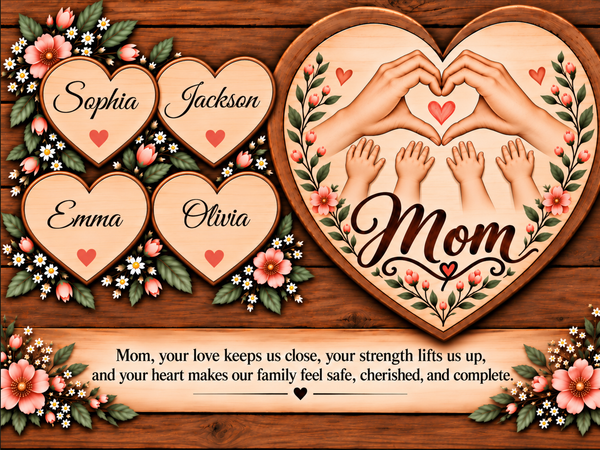 Personalized Mom Canvas with Child's Name – Family Heart Wall Art