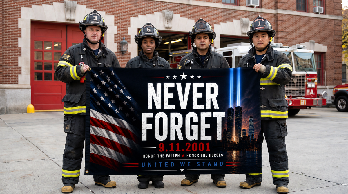 Never Forget 9/11 Memorial Flag – Double-Sided American Tribute Flag