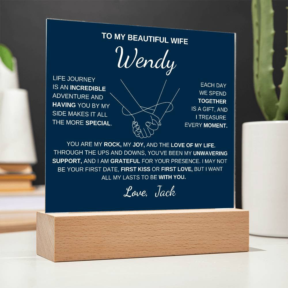 To My Beautiful Wife | My Rock | Acrylic Plaquec Square Plaque