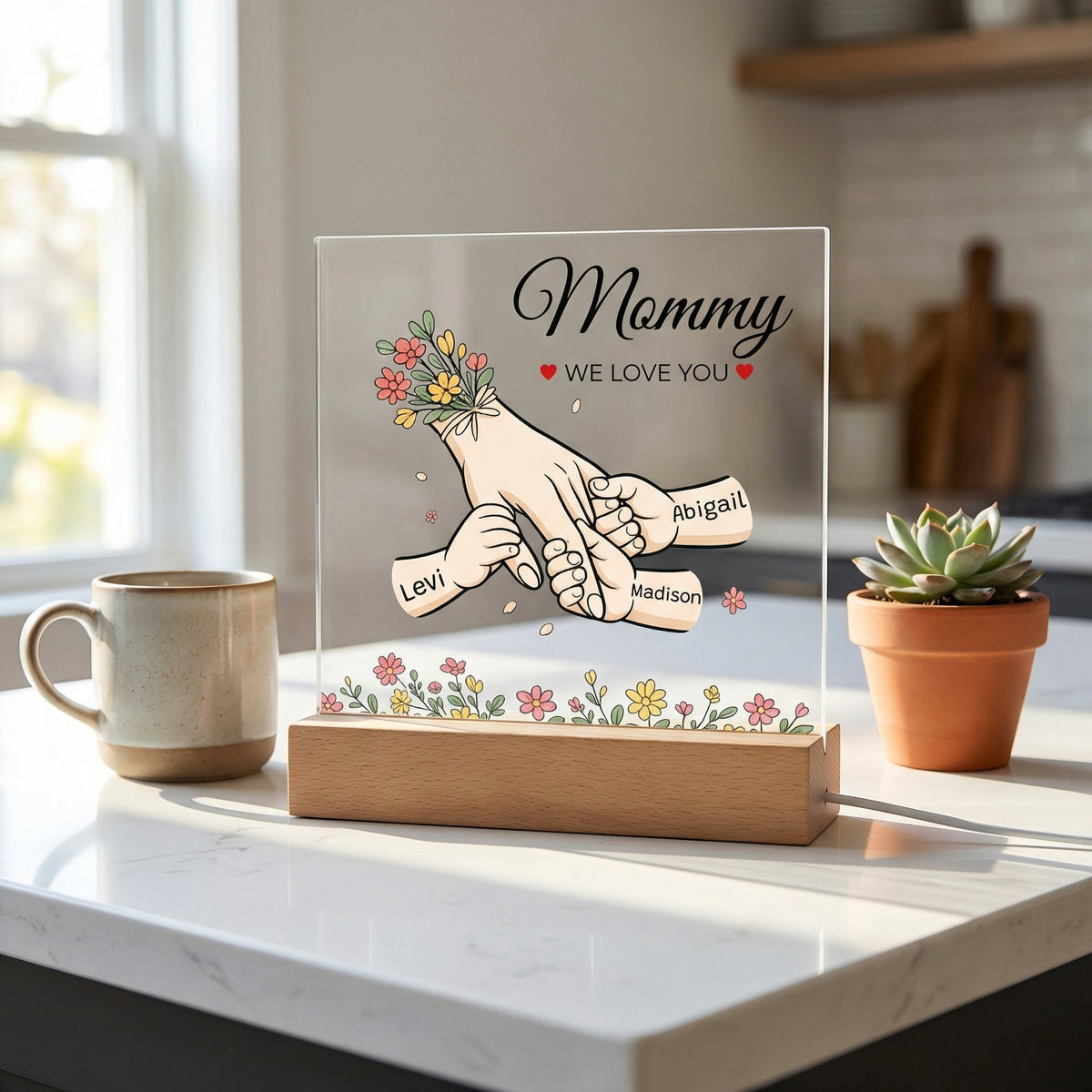 Eternal Bloom" | Personalized LED Acrylic Plaque for Mom