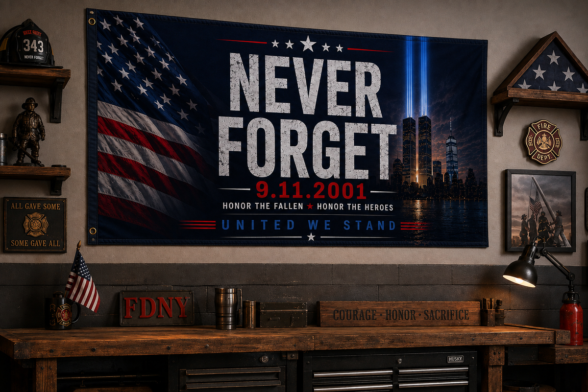 Never Forget 9/11 Memorial Flag – Double-Sided American Tribute Flag