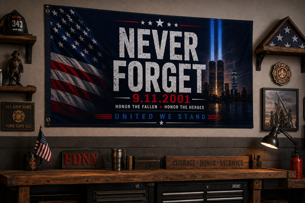 Never Forget 9/11 Memorial Flag – Double-Sided American Tribute Flag