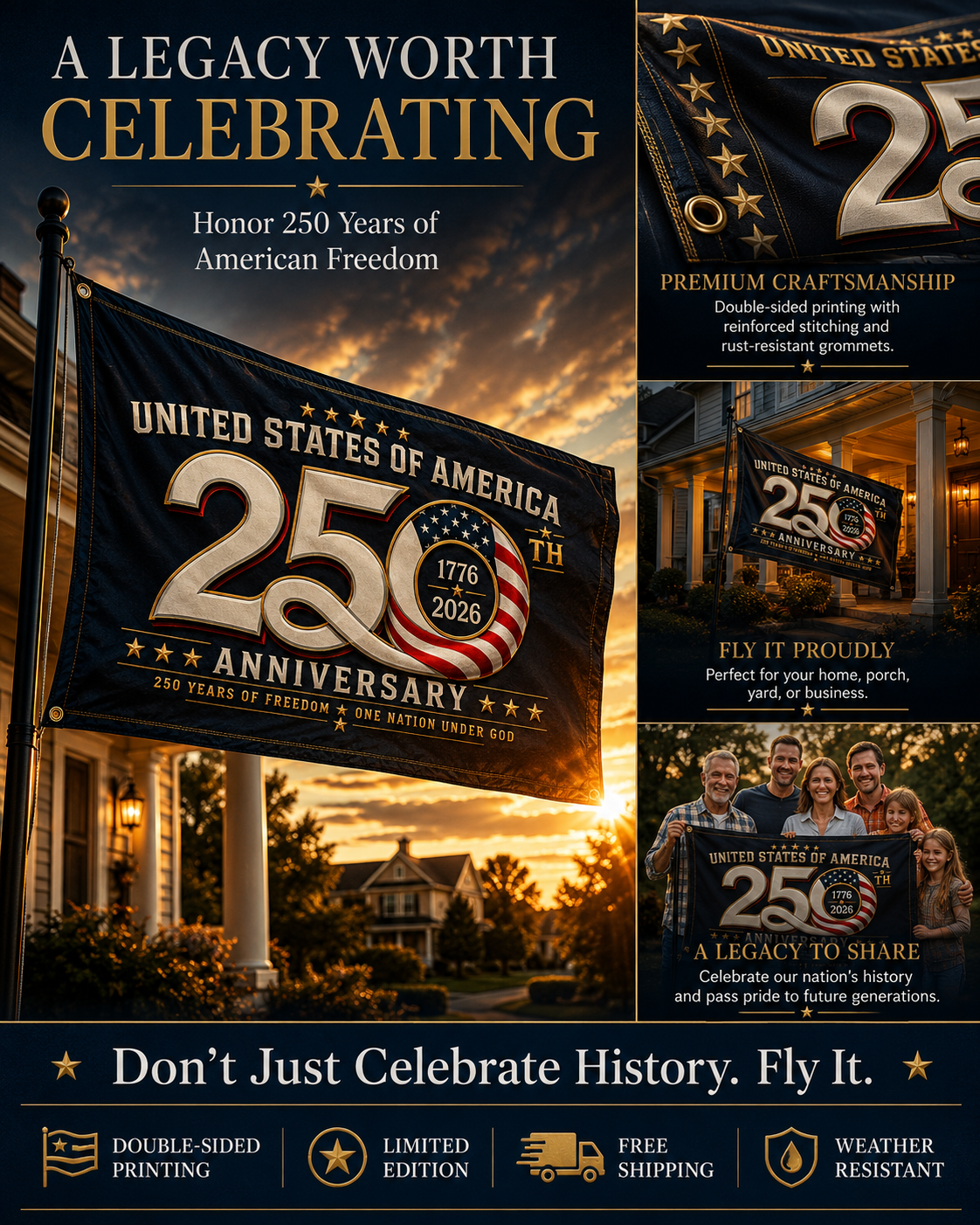 USA 250th Anniversary Flag 1776–2026 – Limited Edition Patriotic 3' x 5' Freedom Flag