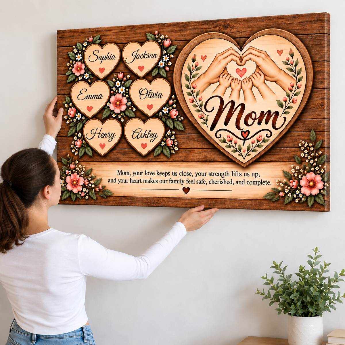 Personalized Mom Canvas with Child's Name – Family Heart Wall Art