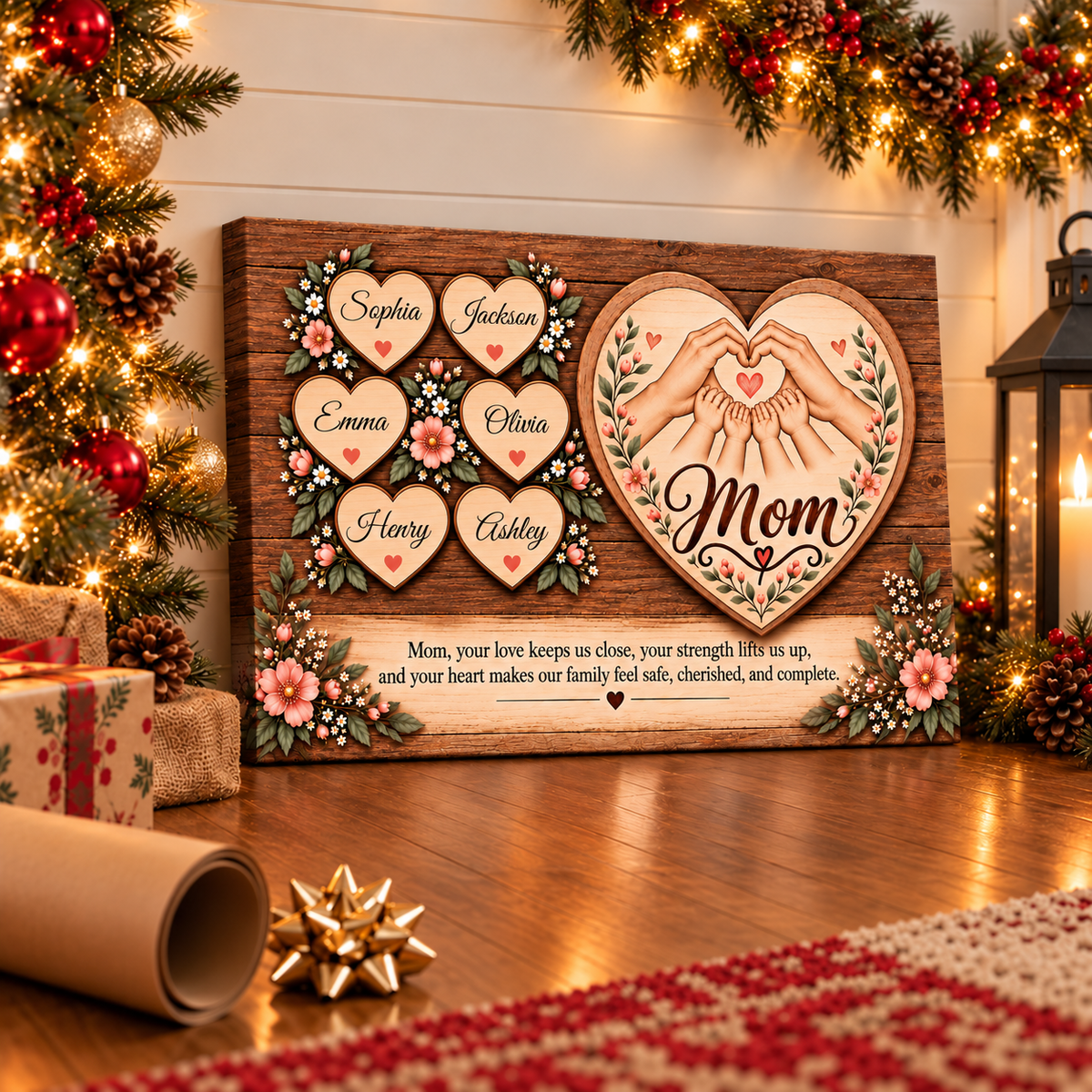 Personalized Mom Canvas with Child's Name – Family Heart Wall Art