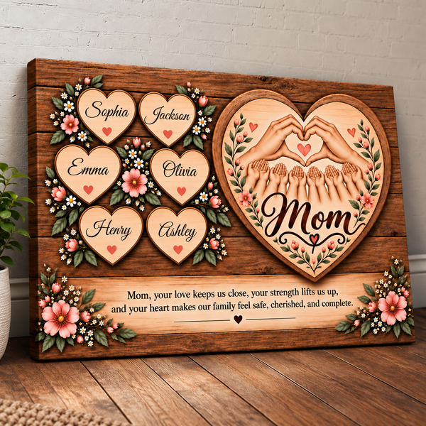 Personalized Mom Canvas with Child's Name – Family Heart Wall Art