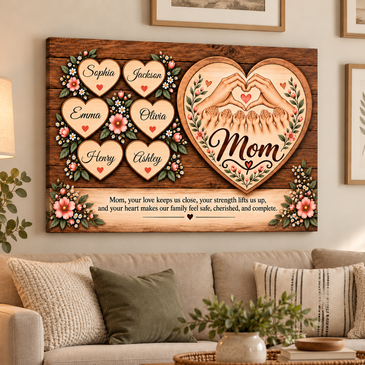 Personalized Mom Canvas with Child's Name – Family Heart Wall Art