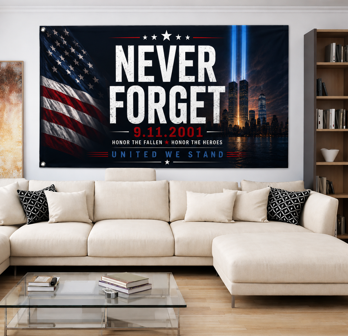 Never Forget 9/11 Memorial Flag – Double-Sided American Tribute Flag