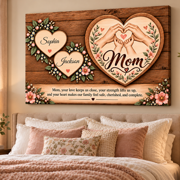 Personalized Mom Canvas with Child's Name – Family Heart Wall Art