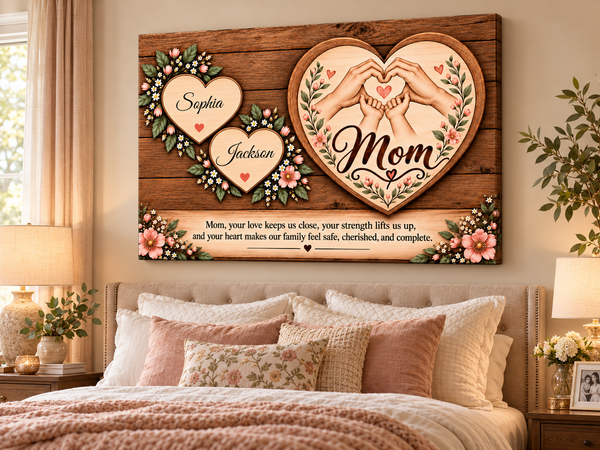 Personalized Mom Canvas with Child's Name – Family Heart Wall Art