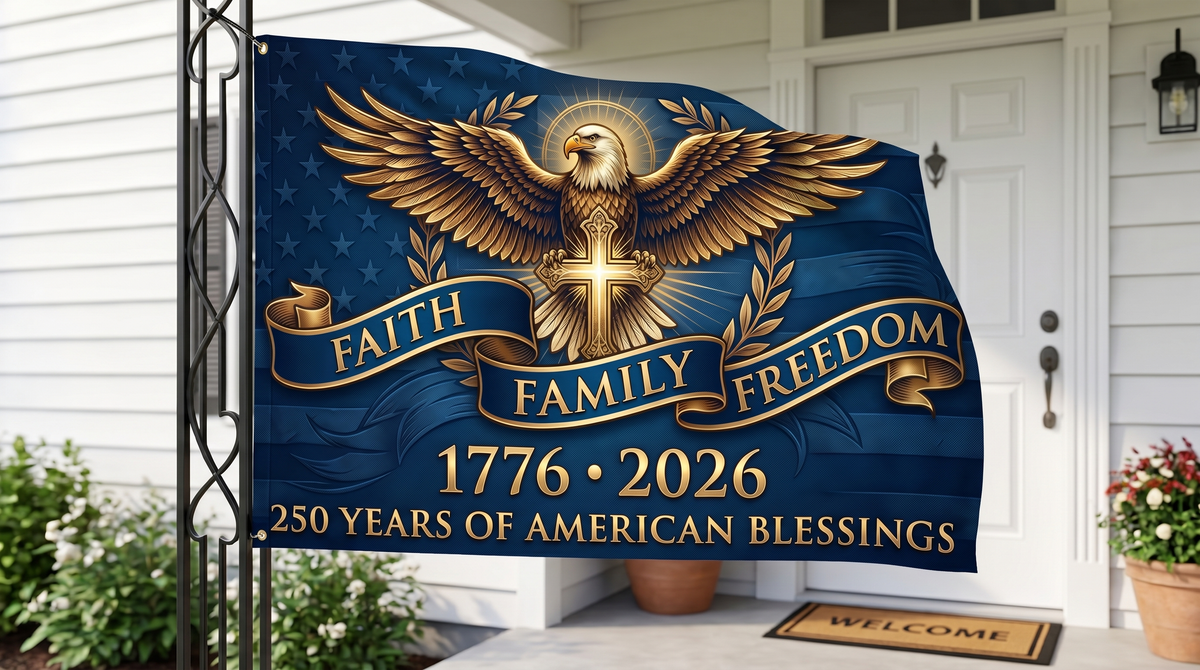 Faith Family Freedom 1776–2026 Double-Sided Patriotic Flag
