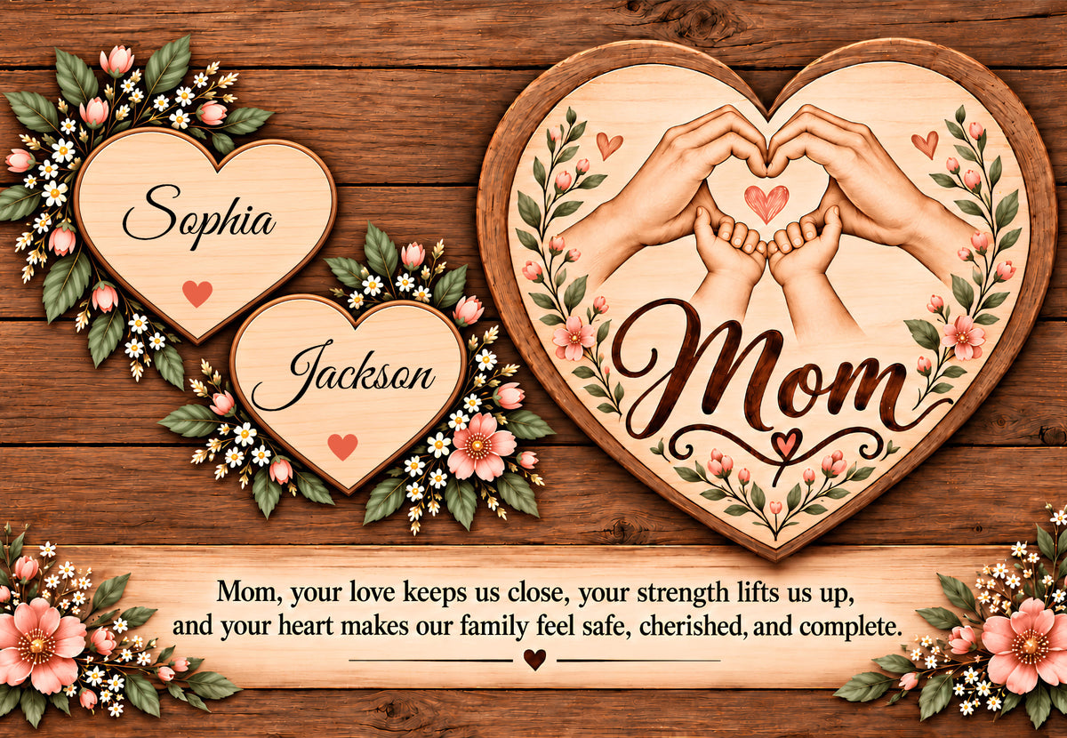Personalized Mom Canvas with Child's Name – Family Heart Wall Art