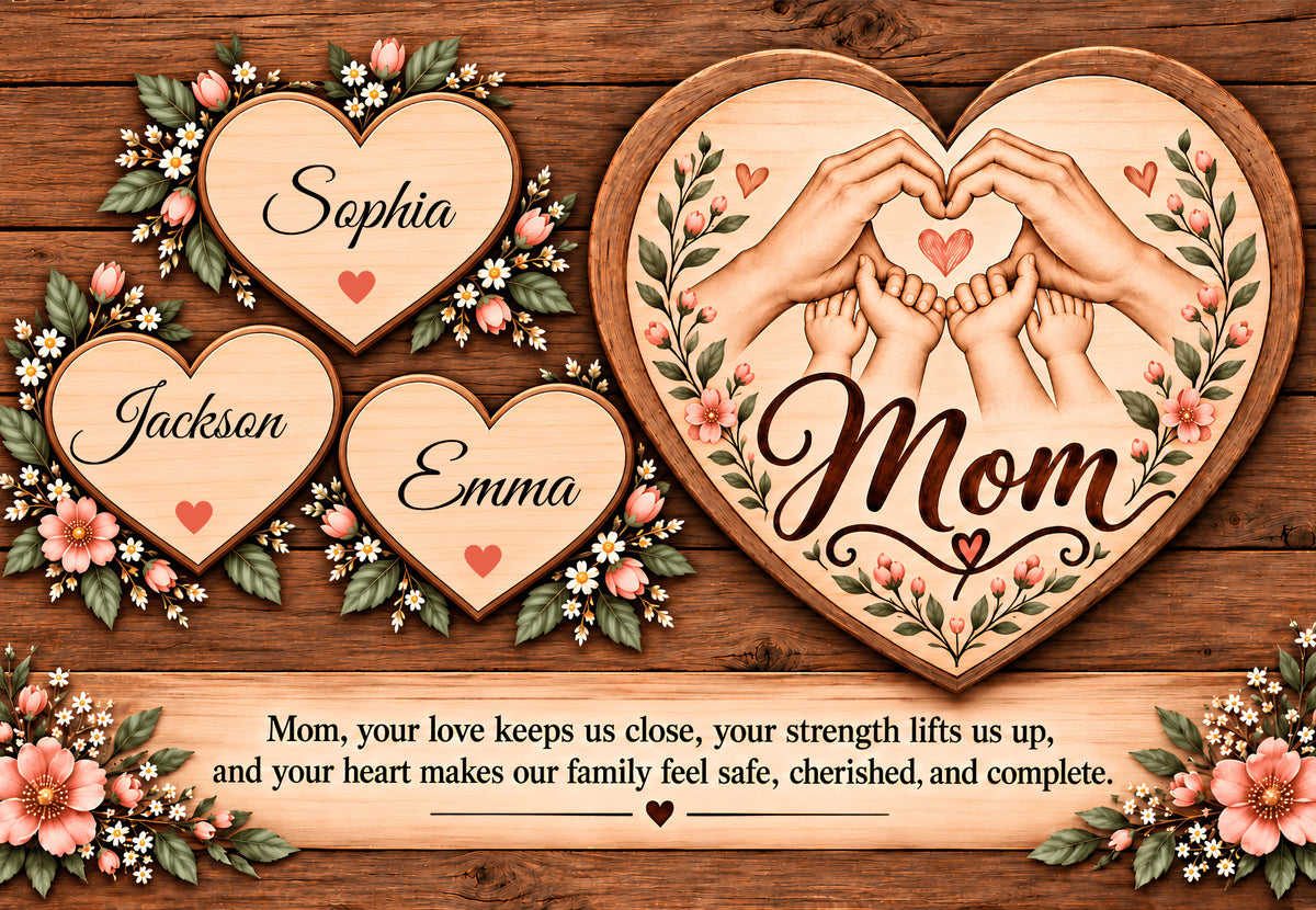 Personalized Mom Canvas with Child's Name – Family Heart Wall Art