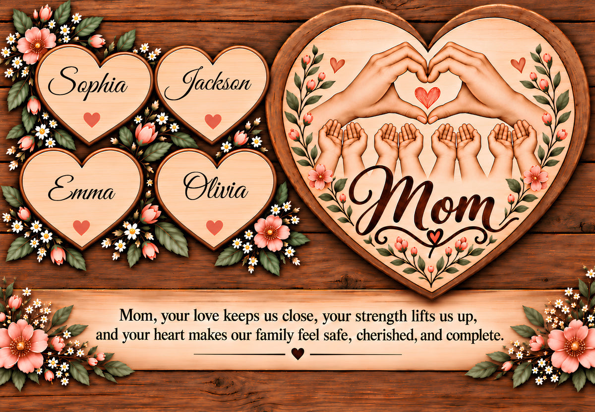 Personalized Mom Canvas with Child's Name – Family Heart Wall Art