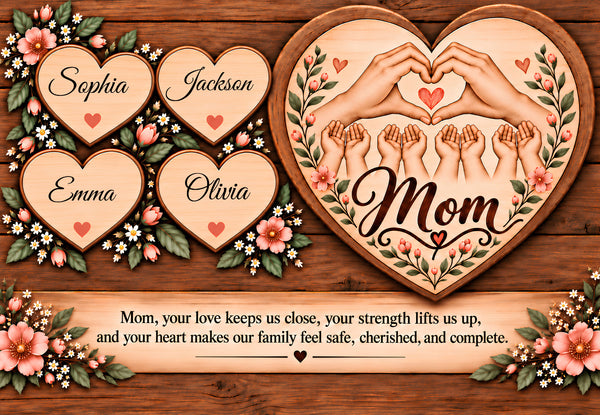 Personalized Mom Canvas with Child's Name – Family Heart Wall Art