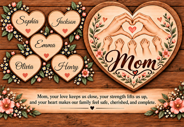 Personalized Mom Canvas with Child's Name – Family Heart Wall Art
