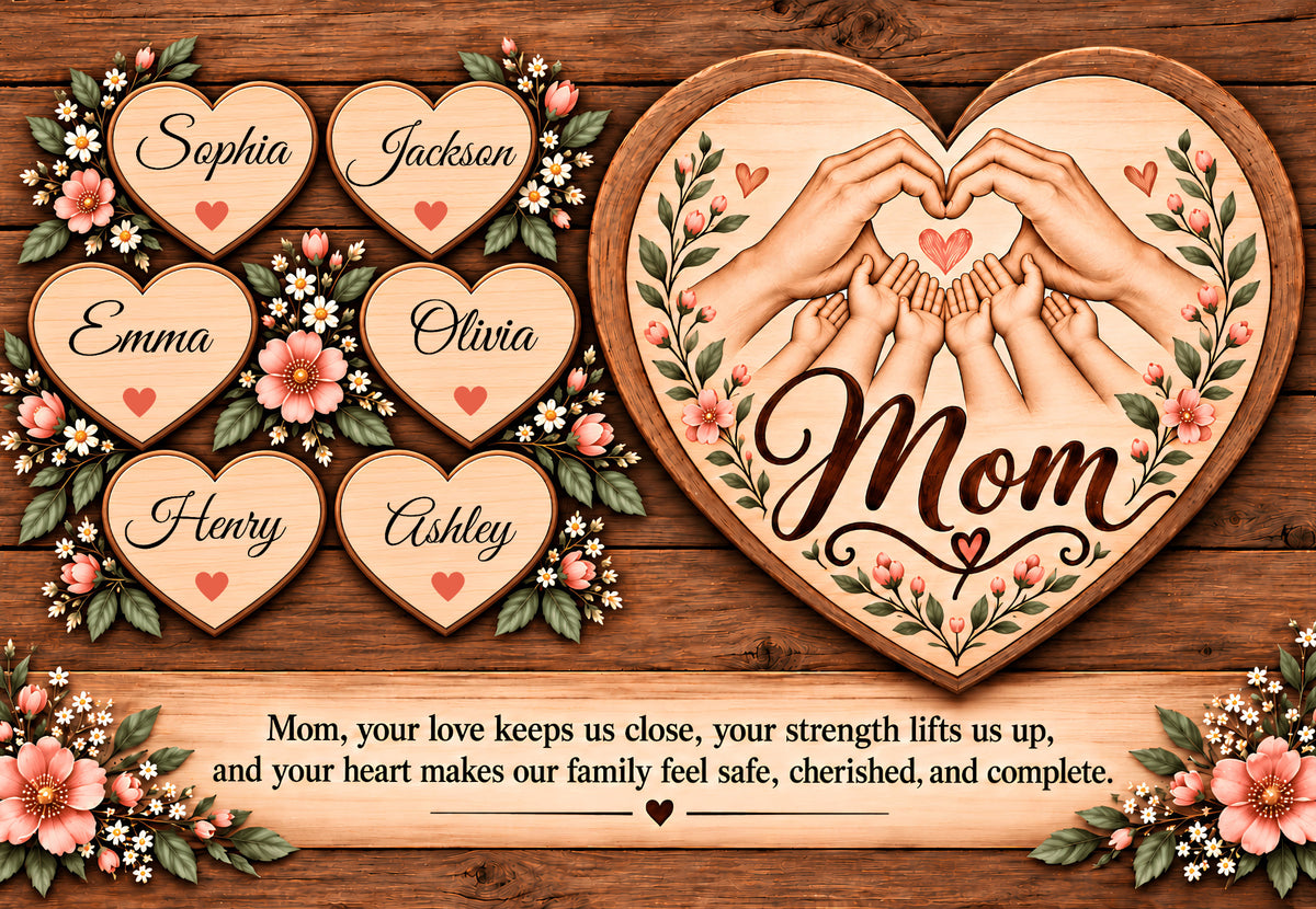 Personalized Mom Canvas with Child's Name – Family Heart Wall Art