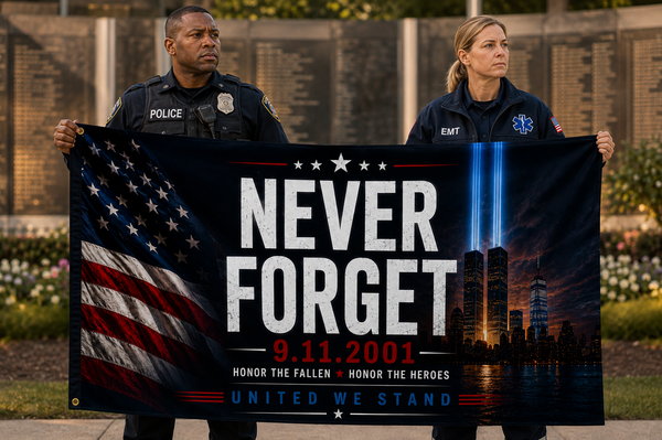 Never Forget 9/11 Memorial Flag – Double-Sided American Tribute Flag