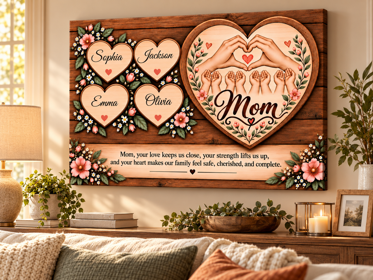 Personalized Mom Canvas with Child's Name – Family Heart Wall Art