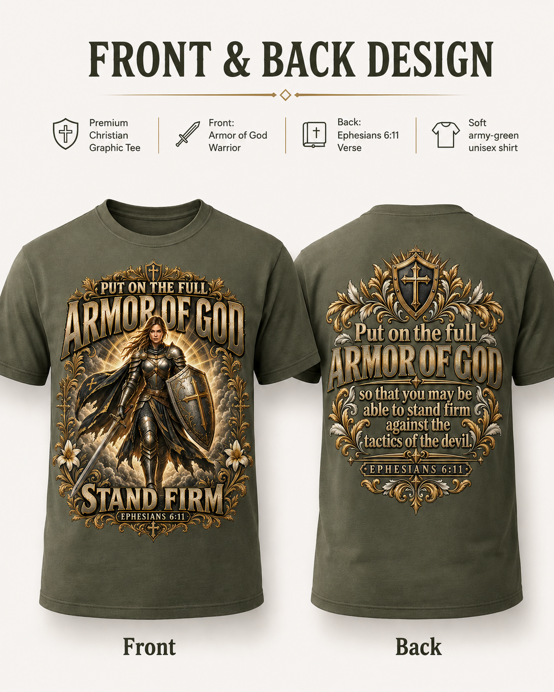 Armor of God T-Shirt – "Put On the Full Armor of God, Stand Firm" Christian Graphic Tee