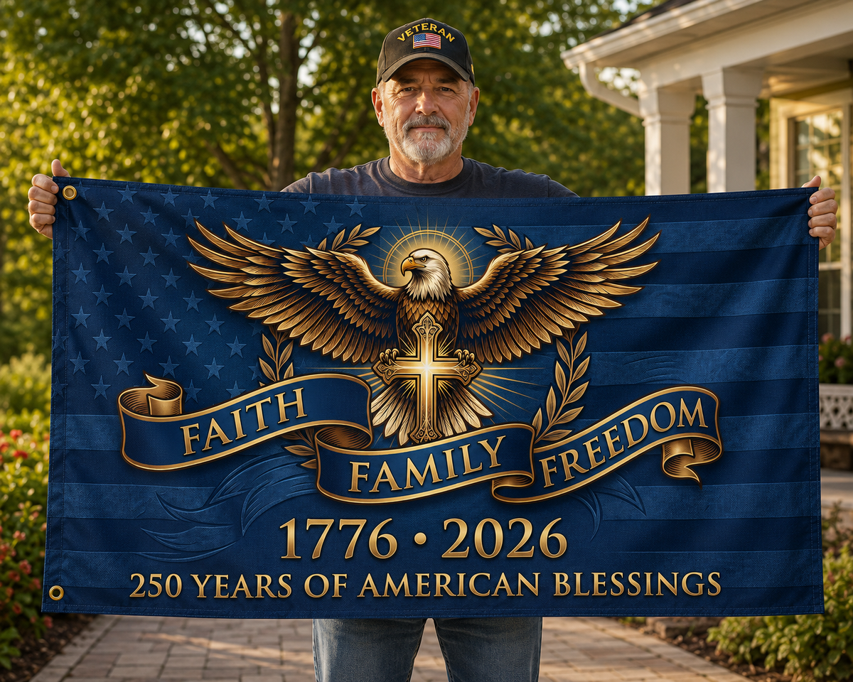Faith Family Freedom 1776–2026 Double-Sided Patriotic Flag