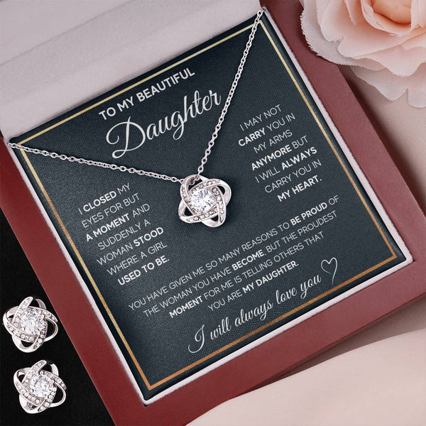 To My Beautiful Daughter | I Will Always Love You | Love Knot Earring & Necklace Set