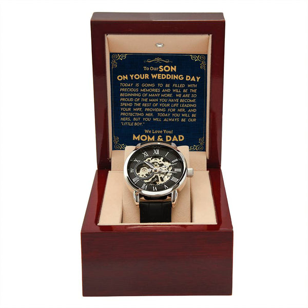 To Our Son On Your wedding Day | Men's Openwork Watch