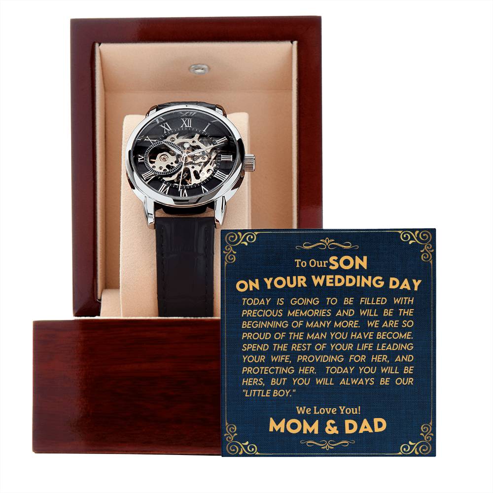 To Our Son On Your wedding Day | Men's Openwork Watch