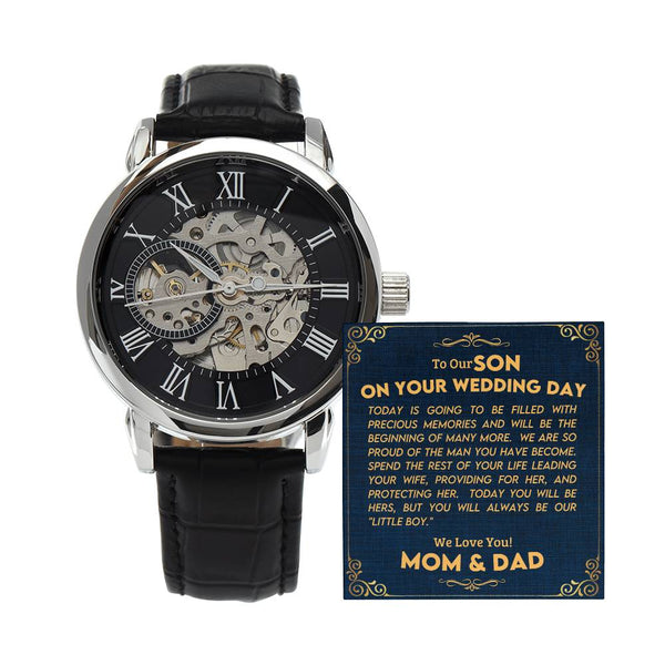 To Our Son On Your wedding Day | Men's Openwork Watch
