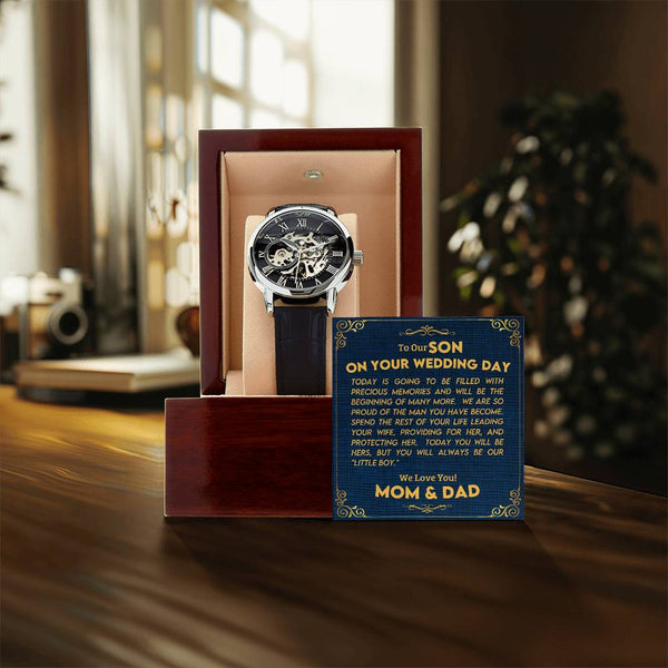To Our Son On Your wedding Day | Men's Openwork Watch