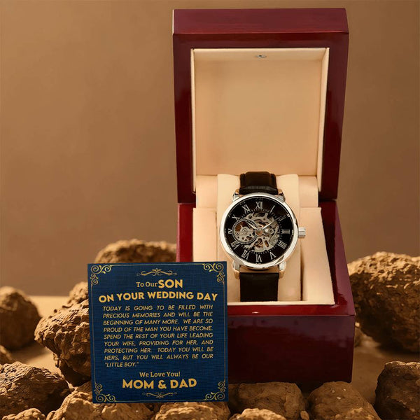 To Our Son On Your wedding Day | Men's Openwork Watch