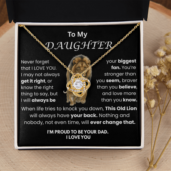 To My Daughter Gift -This Lion Always Have Your Back - Love Knot Necklace