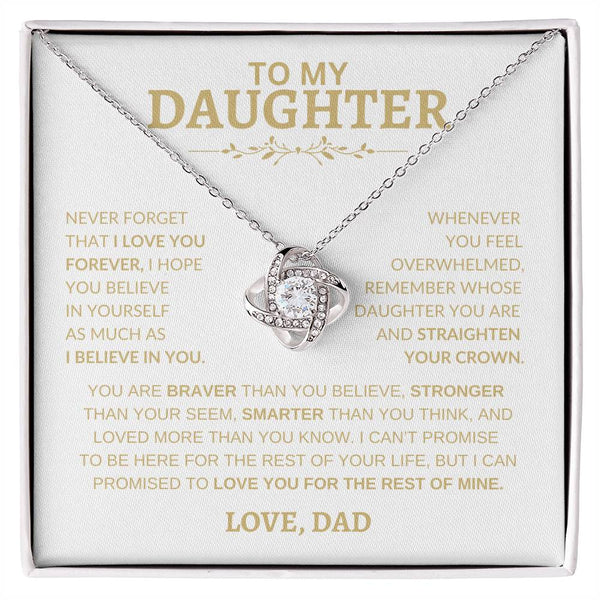 Beautiful Gift for Daughter From Dad "Never Forget That I Love You" Love Knot Necklace
