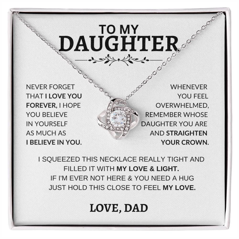Beautiful Gift for Daughter From Dad "Never Forget That I Love You" Love Knot Necklace