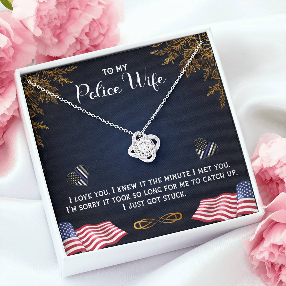 To My Police Wife | I Love You | Love Knot Necklace