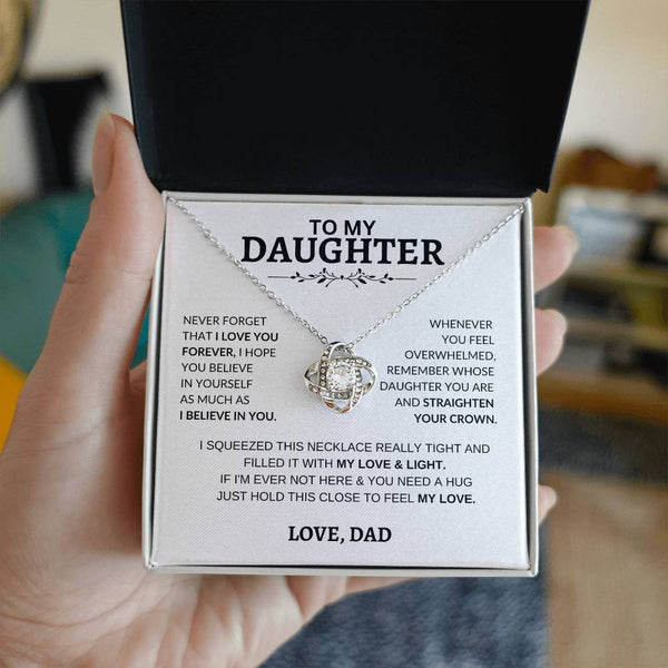 Beautiful Gift for Daughter From Dad "Never Forget That I Love You" Love Knot Necklace