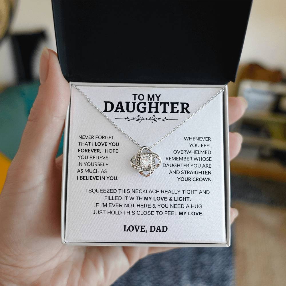 Beautiful Gift for Daughter From Dad "Never Forget That I Love You" Love Knot Necklace