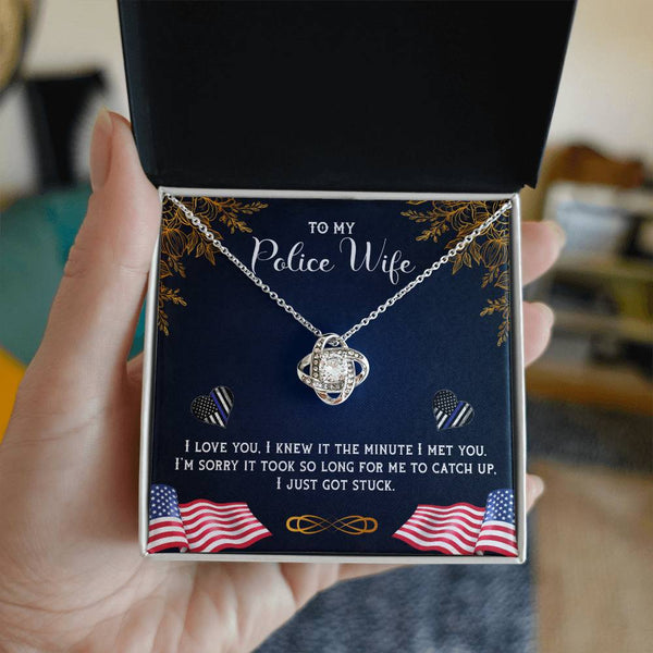 To My Police Wife | I Love You | Love Knot Necklace