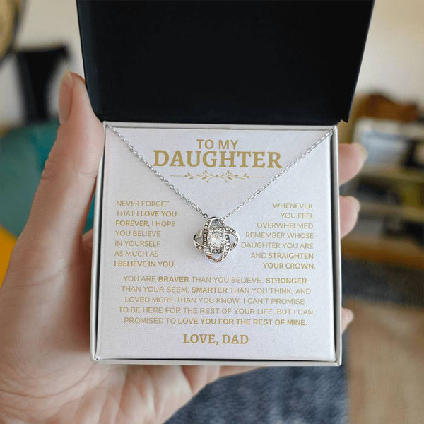 Beautiful Gift for Daughter From Dad "Never Forget That I Love You" Love Knot Necklace