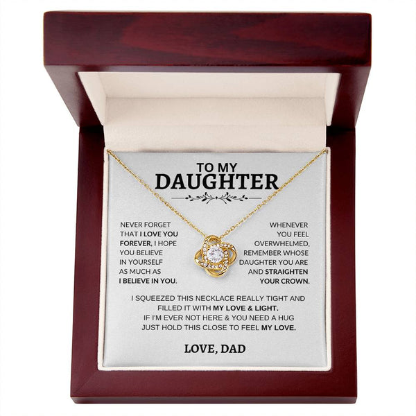 Beautiful Gift for Daughter From Dad "Never Forget That I Love You" Love Knot Necklace