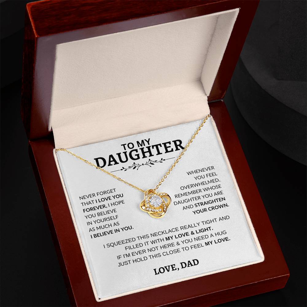 Beautiful Gift for Daughter From Dad "Never Forget That I Love You" Love Knot Necklace