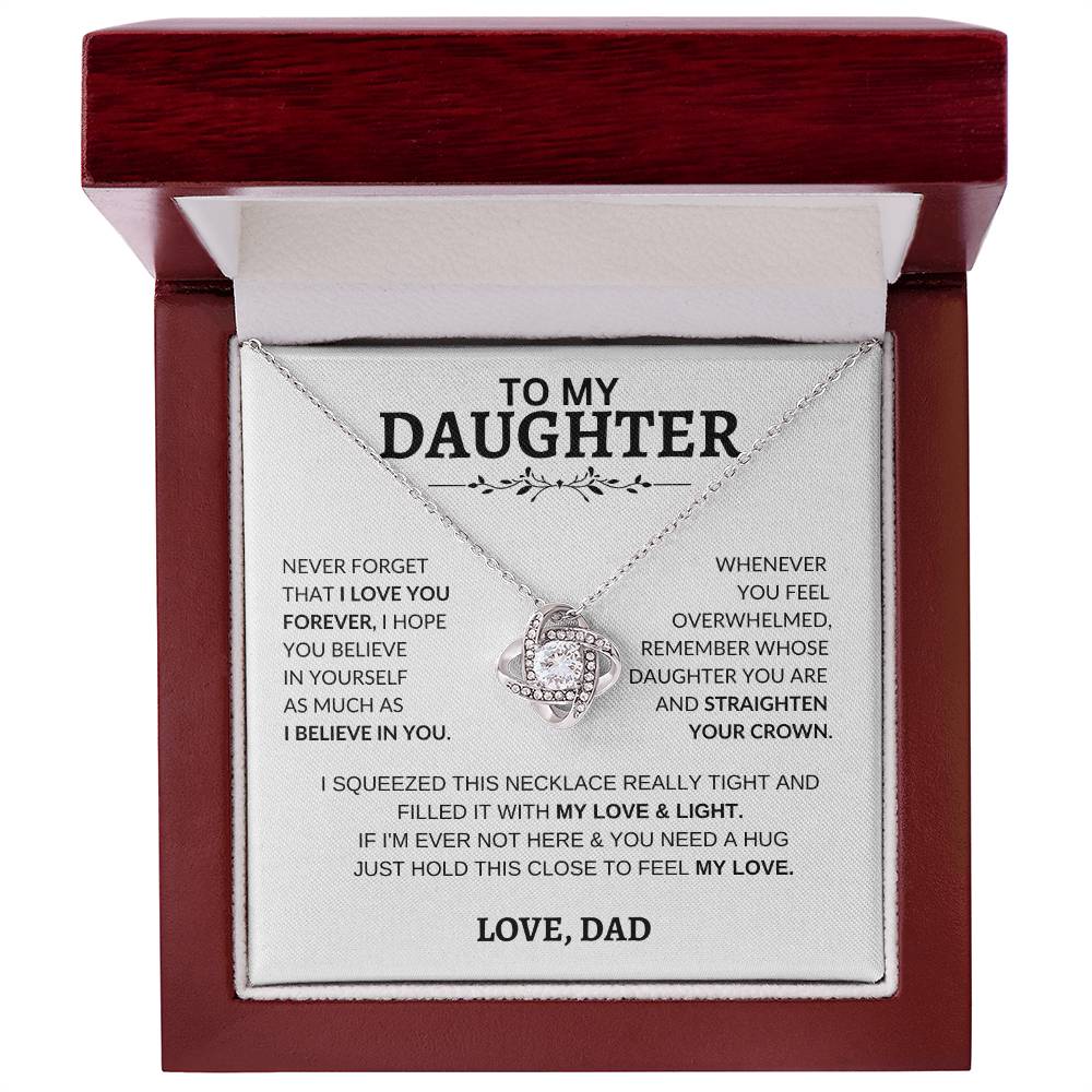 Beautiful Gift for Daughter From Dad "Never Forget That I Love You" Love Knot Necklace