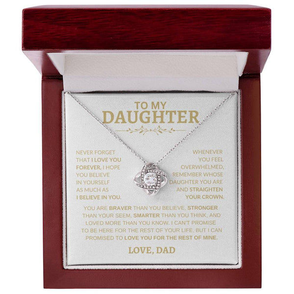 Beautiful Gift for Daughter From Dad "Never Forget That I Love You" Love Knot Necklace
