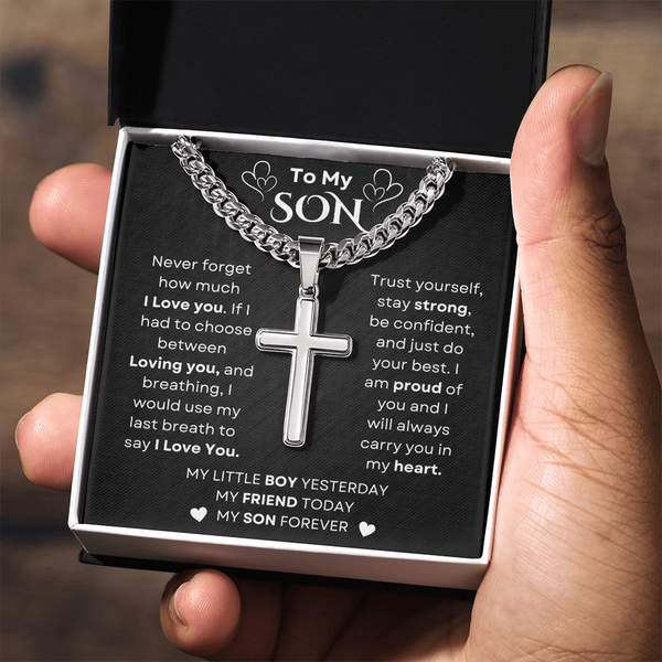 To My Son | Never Forget | Chain With Artisan Cross