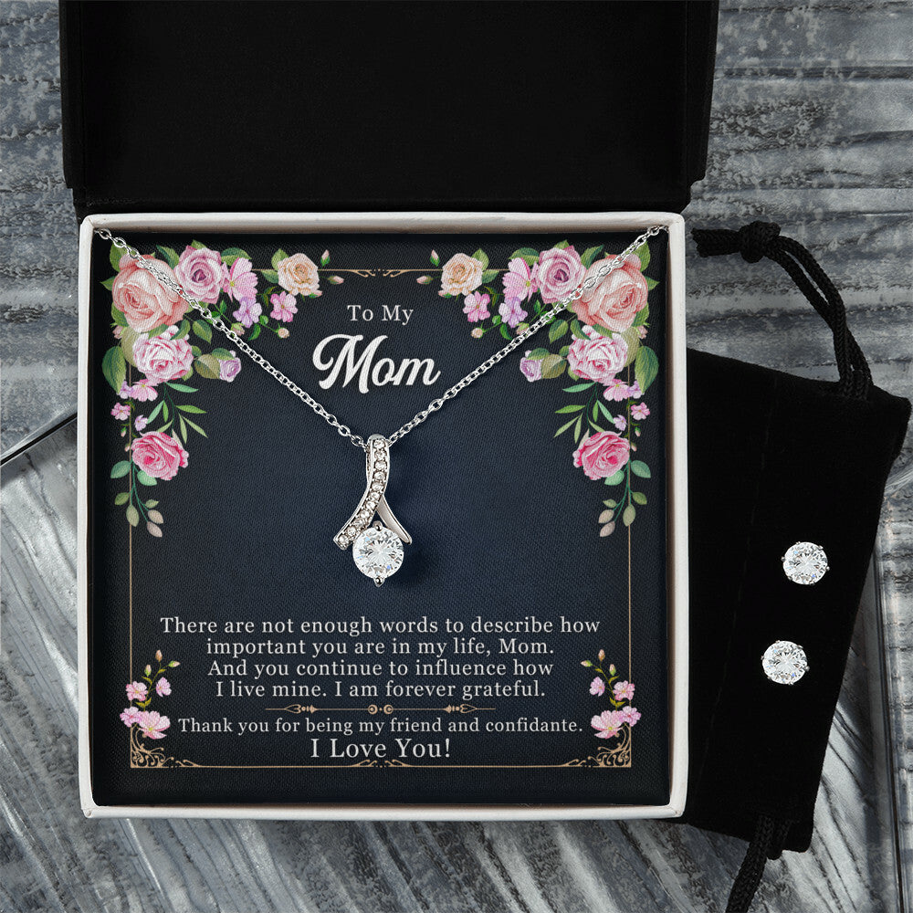 To My Mom | I Love You | Alluring Beauty Necklace with Clear CZ Earrings Set