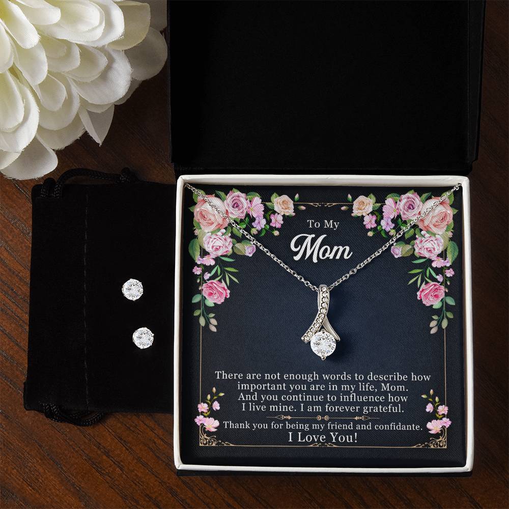 To My Mom | I Love You | Alluring Beauty Necklace with Clear CZ Earrings Set