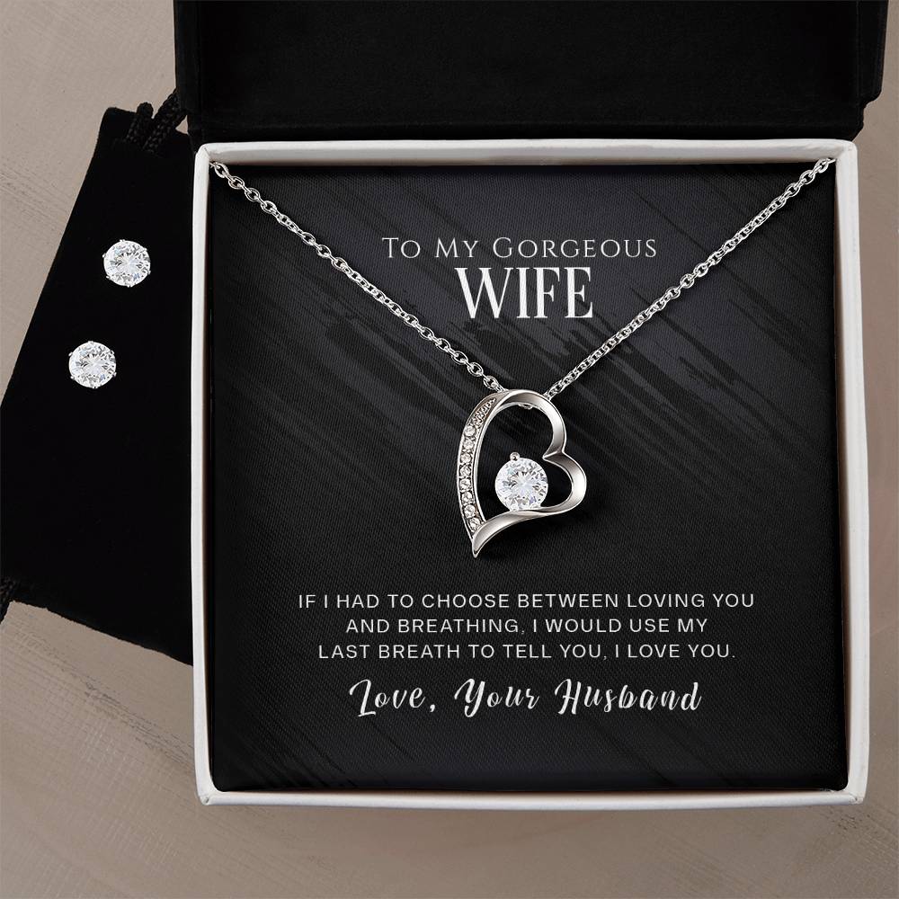 To My Gorgeous Wife | Forever Love Knot Necklace and Cubic Zirconia Earring Set