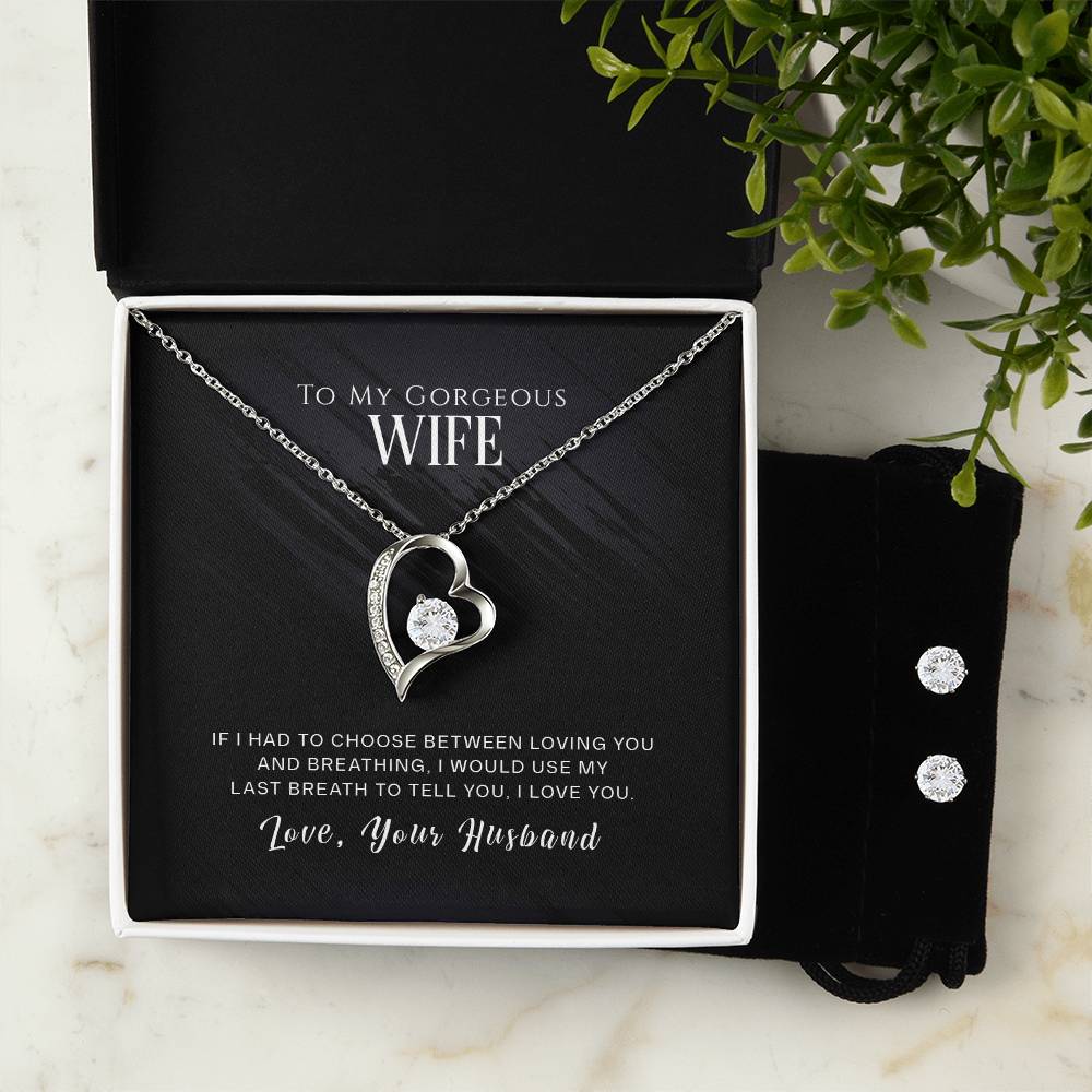 To My Gorgeous Wife | Forever Love Knot Necklace and Cubic Zirconia Earring Set