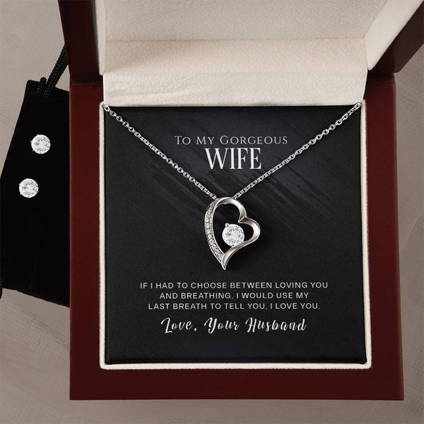 To My Gorgeous Wife | Forever Love Knot Necklace and Cubic Zirconia Earring Set